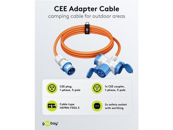 Goobay CEE-sovitinkaapeli CEE-pistoke 1x CEE-liitäntään ja 2x maadoitusliitäntään 5 (76265)