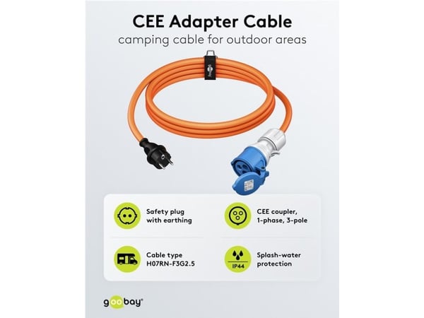 Goobay 76219, 5 m, CEE7/7, H07RN-F 3G2.5, 230 V