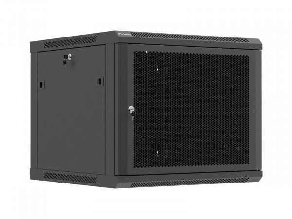 19" 9U 600X600 VEGGMONTERT INSTALLASJONSSKAP SVART PERFORERT DØR LANBERG (FLAT PAKKE)