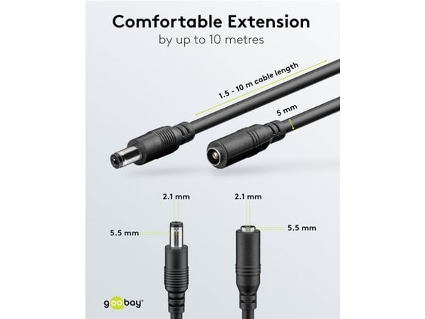Goobay 76635, 1,5 m, 5,5 x 2,1 mm, 5,5 x 2,1 mm, 5 - 24 V
