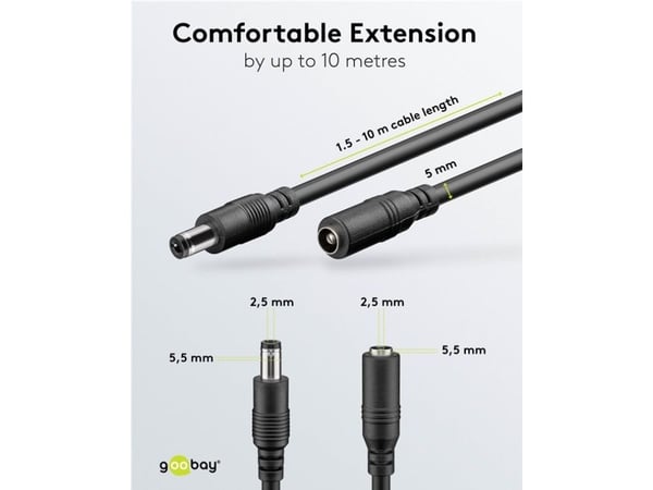 Goobay 76672, 1,5 m, 5,5 x 2,5 mm, 5,5 x 2,5 mm, 5 - 24 V