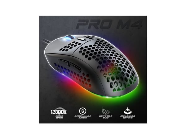 Spirit of Gamer PRO-M4 DARK, høyrehendt, optisk, USB Type-A, 12800 dpi, svart