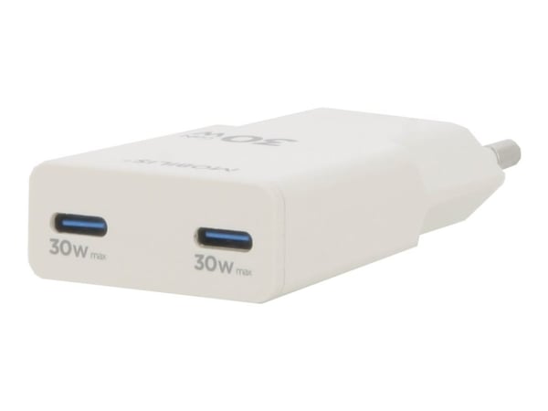 Mobilis - Strömadapter - ultra-kompakt - 30 Watt - PD/PPS, Fast Charge - 2 utdatakontakter (USB-C) - vit - Europa