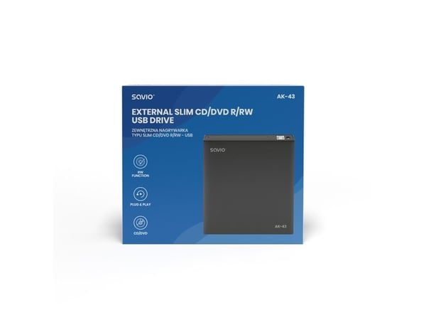 Ekstern stasjon - SLIM CD/DVD R/RW-opptaker - USB SAVIO AK-43