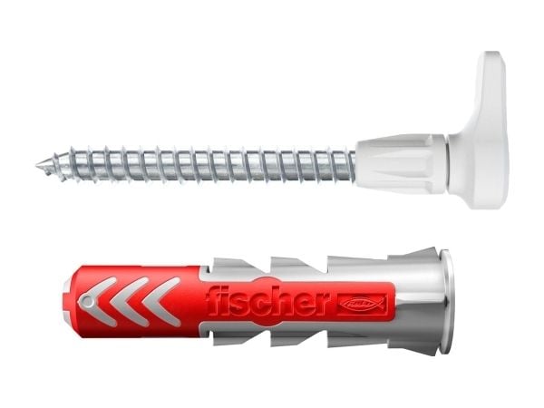 Fischer 564169, Skruekrok og veggpluggsett, Lettbetong, Murstein, Betong, Gipsfiberplate, Gipsplater, Plast, Grå, Rød, Torx, TX20