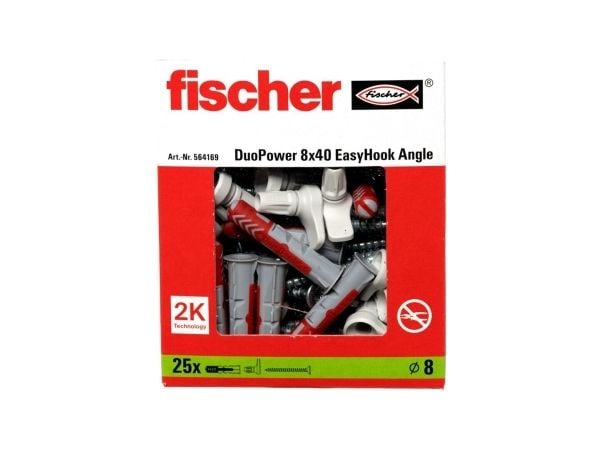 Fischer 564169, Kit med skruvkrok och väggplugg, Autoklaverad lättbetong, Tegel, Betong, Gipsskiva, Gipsskivor, Plast, Grå, Röd, Torx, TX20