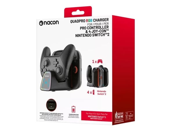 NACON SWITCHNEWCHARGERPRO, Nintendo Switch 2, Latausjalusta, musta, Punainen, USB, Langallinen, 1 kpl