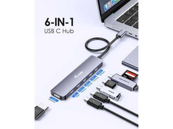 Varustussovitin USB-C->HDMI/3xUSB-C/USB PD 4K/ 60Hz 0.25m Alumiini.