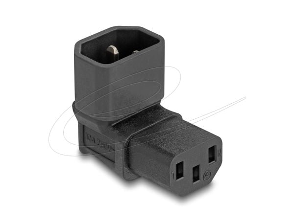 Delock - Strømadapter - power IEC 60320 C13 til IEC 60320 C14 - 250 V - 10 A - 90° kontakt - svart