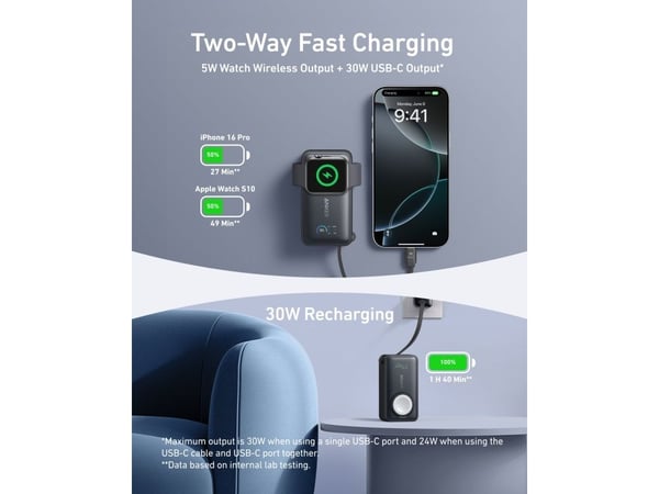 Anker MagGo, 10000 mAh, Langaton lataaminen, 35 W, musta