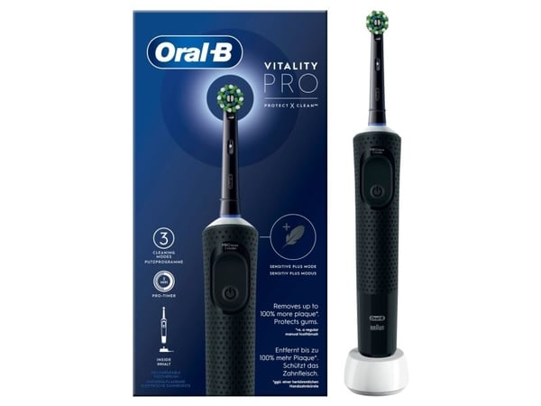 Oral-B Vitality Pro, Voksen, Roterende Tannbørste, Daglig stell, Sensitiv / Myk, Svart, 2 min, Batteri