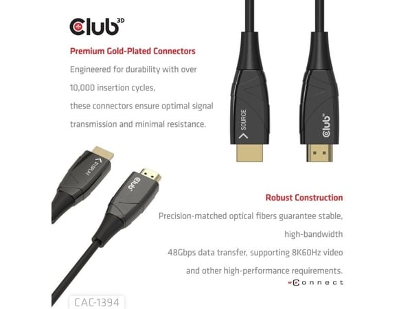 Club 3D - Ultra High Speed - HDMI-kabel - HDMI hann til HDMI hann - 100 m - skjermet/fiberoptisk - svart - aktiv optisk hybridkabel, 8 K 60 Hz (768...