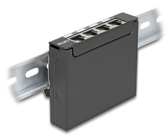 Delock - Koblingspanel - mini - DIN-skinnemonterbar, veggmonterbar, skrivebord - CAT 6a - skjermet - RJ-45 X 4 - svart