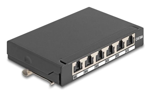 Delock - Koblingspanel - mini - DIN-skinnemonterbar, veggmonterbar, skrivebord - CAT 6a - skjermet - RJ-45 X 6 - svart