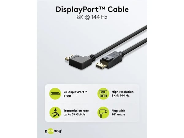 Goobay 77053, 2 m, DisplayPort, DisplayPort, Hankjønn, Hankjønn, 7680 x 4320 piksler