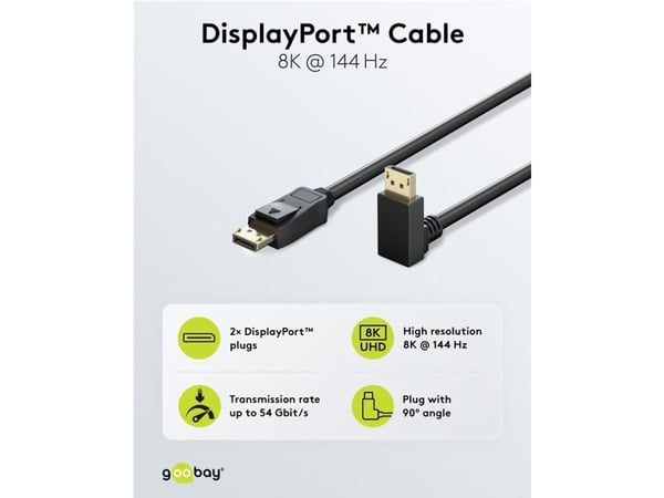 Goobay 77058, 3 m, DisplayPort, DisplayPort, Hankjønn, Hankjønn, 7680 x 4320 piksler