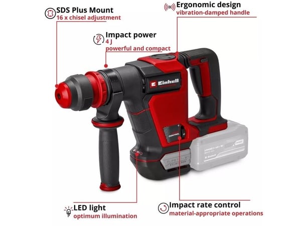 Einhell TP-DH 18/4 Li BL - Solo, SDS Plus, Rød, Børsteløs motor, 4 J, Batteri, 18 V - SOLO