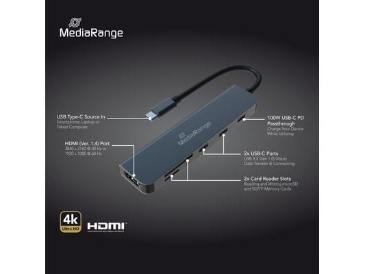 MEDIARANGE jakelija USB Type-C Multi hopea (MRCS519)