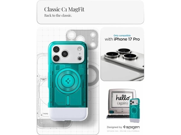Spigen Classic C1 (MagFit), Etui, Apple, iPhone 17 Pro, 16 cm (6.3"), Rød