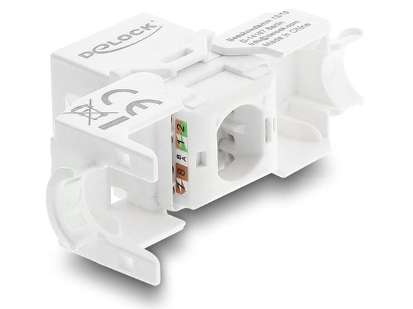 Delock Keystone-modul RJ45 hunn til LSA Cat.6 UTP uten verktøy med støvdeksel hvit / svart