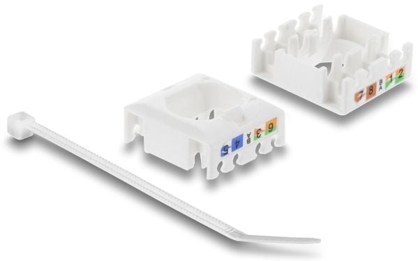Delock Keystone-modul RJ45 hunn til LSA Cat.6 UTP uten verktøy med støvdeksel hvit / svart