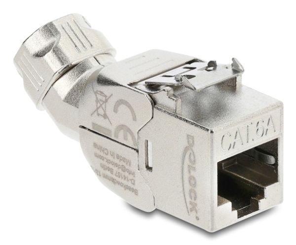 Delock Keystone-modul RJ45 hunn til LSA Cat.6A med metallås verktøyfri 45° vinklet skjermet