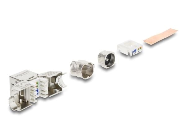 Delock Keystone-modul RJ45 hunn til LSA Cat.6A med metallås verktøyfri 45° vinklet skjermet