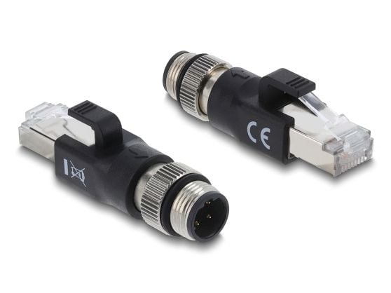 Delock M12 Adapter D-kodiert 4 Pin Stecker zu RJ45 schwarz (90831)