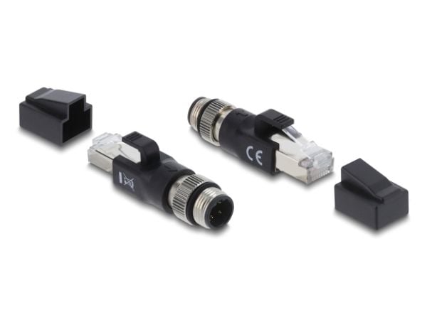 Delock M12 Adapter D-kodiert 4 Pin Stecker zu RJ45 schwarz (90831)