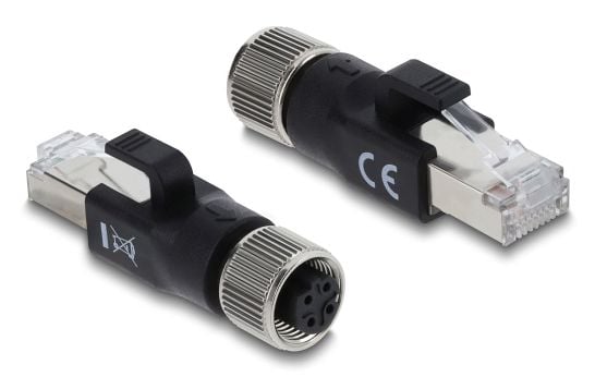 Delock M12-sovitin D-koodattu 4-nastainen naaras RJ45-uros musta (90832)