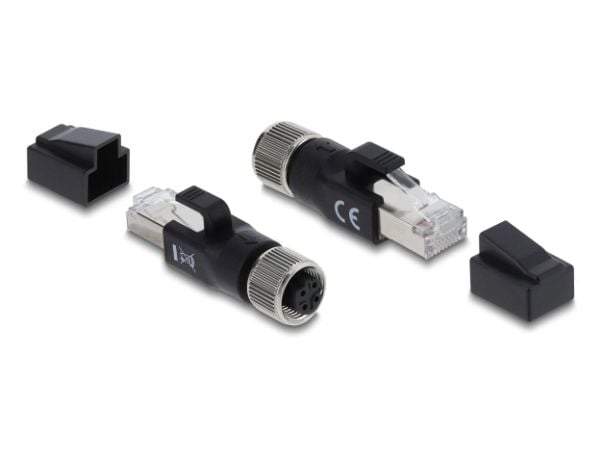 Delock M12-sovitin D-koodattu 4-nastainen naaras RJ45-uros musta (90832)