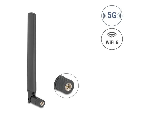 DeLOCK 81463, 4,1 dBi, 0.617 - 0.96, 1.166 - 1.61, 1.71 - 2.2, 2.3 - 2.69, 3.3 - 5, 5.1 - 5.925 GHz, 50 O, Wi-Fi 6 (802.11ax), Rundtstrålende anten...