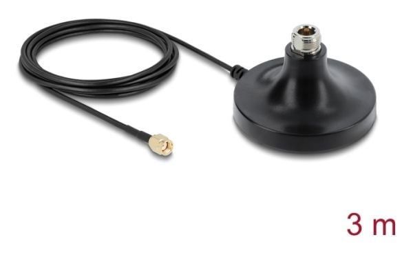 Delock - Antenna magnetic base - 1 x N jack to 1 x RP-SMA plug, ULA100, 3 m - utendørs - svart