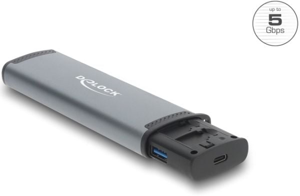 Delock USB 5 Gbps -kortinlukija, jossa on SD- ja Micro-SD-korttipaikka ja lokerot muistikortteja varten