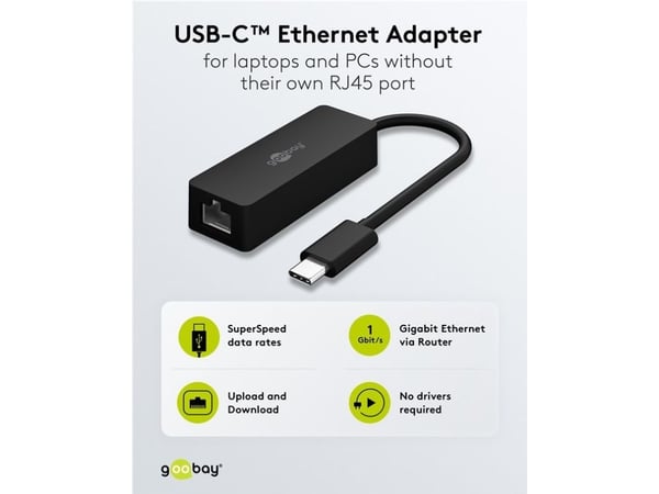 Goobay 76579, USB-C, RJ-45, 0,1 m, Svart