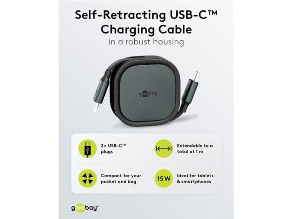 Goobay 77424, 1 m, USB C, USB C, USB 2.0, 0,48 Gbit/s, Svart, Sølv
