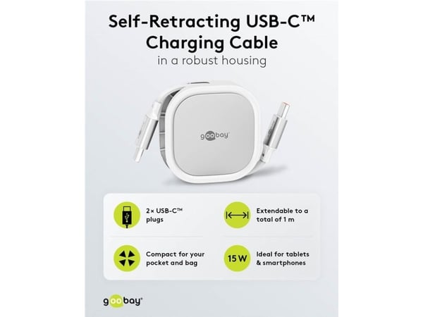 Goobay 77425, 1 m, USB C, USB C, USB 2.0, 0,48 Gbit/s, Sølv, Hvit