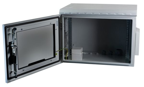 EFB Elektronik 691707IP55.1G, Veggmonterbar hylle, 7U, 100 kg, Nøkkellås, Grå