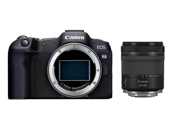 Canon EOS R8 + RF 24-105mm F4-7.1 IS STM, 24,2 MP, 6000 x 4000 piksler, CMOS, 4K Ultra HD, Berøringsskjerm, Svart