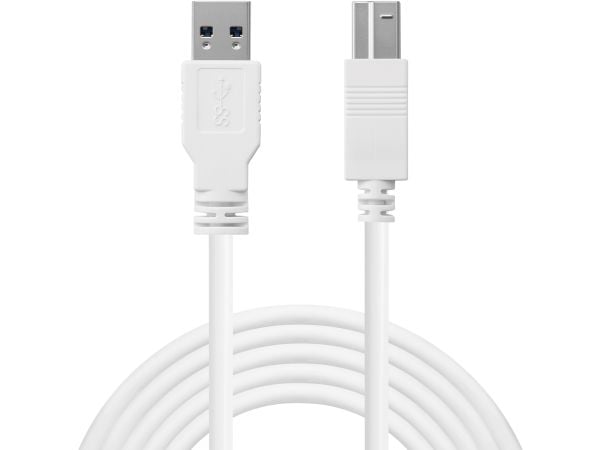 Sandberg 509-23, 1,8 m, USB A, USB B, USB 3.2 Gen 1 (3.1 Gen 1), 5 Gbit/sek, hvit