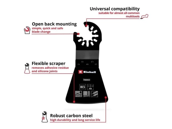 Einhell 708003 skrape HCS, fleksibel 52 mm krom-vanadiumstål, HCS skrape 52 mm 1 stk