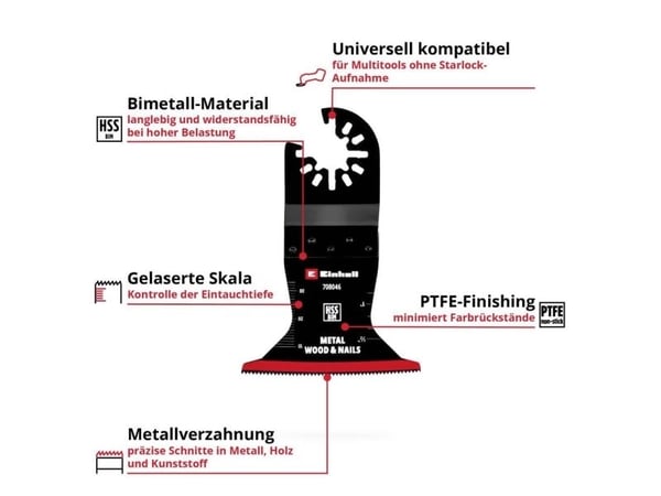 Einhell 708046 stikksagblad BIM Met 65 mm bimetall multifunksjonsverktøy tilbehørssett 65 (708046)
