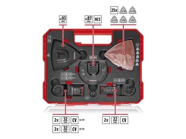 Einhell 708136 XLPLUS-CASE HCS, aluminiumoksid, krom-vanadium stål multifunksjonsverktøy-tilbehørssett (708136)