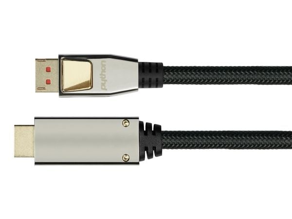 PYTHON DisplayPort 1.4/HDMI-kaapeli 5m 4K UHD@60Hz kullattu OFC pc/musta