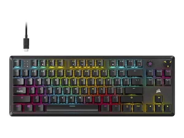 CORSAIR K70 CORE TKL RGB - Tastatur - TKL - bakgrunnsbelyst - USB - QWERTY - Nordisk - tastsvitsj: CORSAIR MLX Red v2 - svart