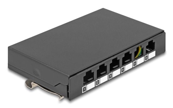 Delock - Pluggbord (blankt) - for keystone RJ-modules - DIN-skinnemonterbar, overflatemonterbar, veggmonterbar - svart - 6 porter