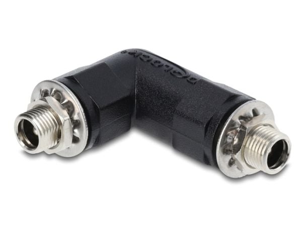 Delock hulpluggadapter DC 5,5 x 2,5 mm stikkontakt til stikkontakt med 90° vinklet gjenge