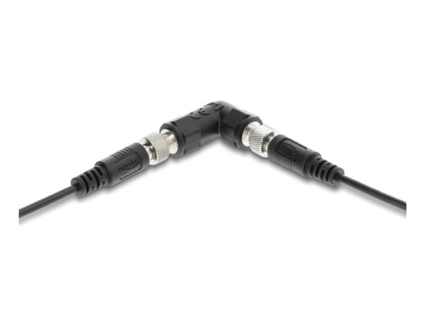 Delock hulpluggadapter DC 5,5 x 2,5 mm stikkontakt til stikkontakt med 90° vinklet gjenge