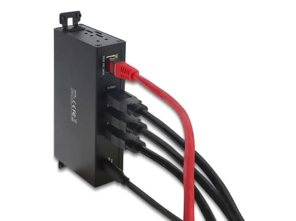 Delock - Hub - RJ45, 1.5 kV isolation - 3 x USB 3.2 Gen 1 + 1 x USB-C 3.2 Gen 1 (strømforsyning) + 1 x 1 Gigabit Ethernet - stasjonær, overflatemon...