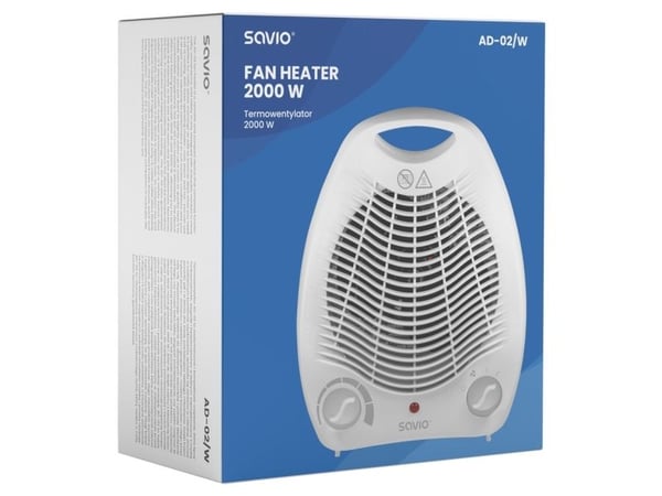 Savio AD-02 W, Viftedrevet elektrisk romvarmer, 1,5 m, Hvit, Hvit, 220 - 240 V, 50 Hz